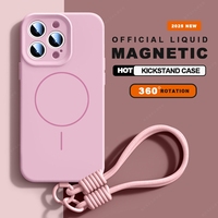 Official Magnetic Phone Case For iPhone 15 14 16 Plus 12 13 16 Pro Max Magsafe Liquid Silicone Lanyard Charge Protector Cover