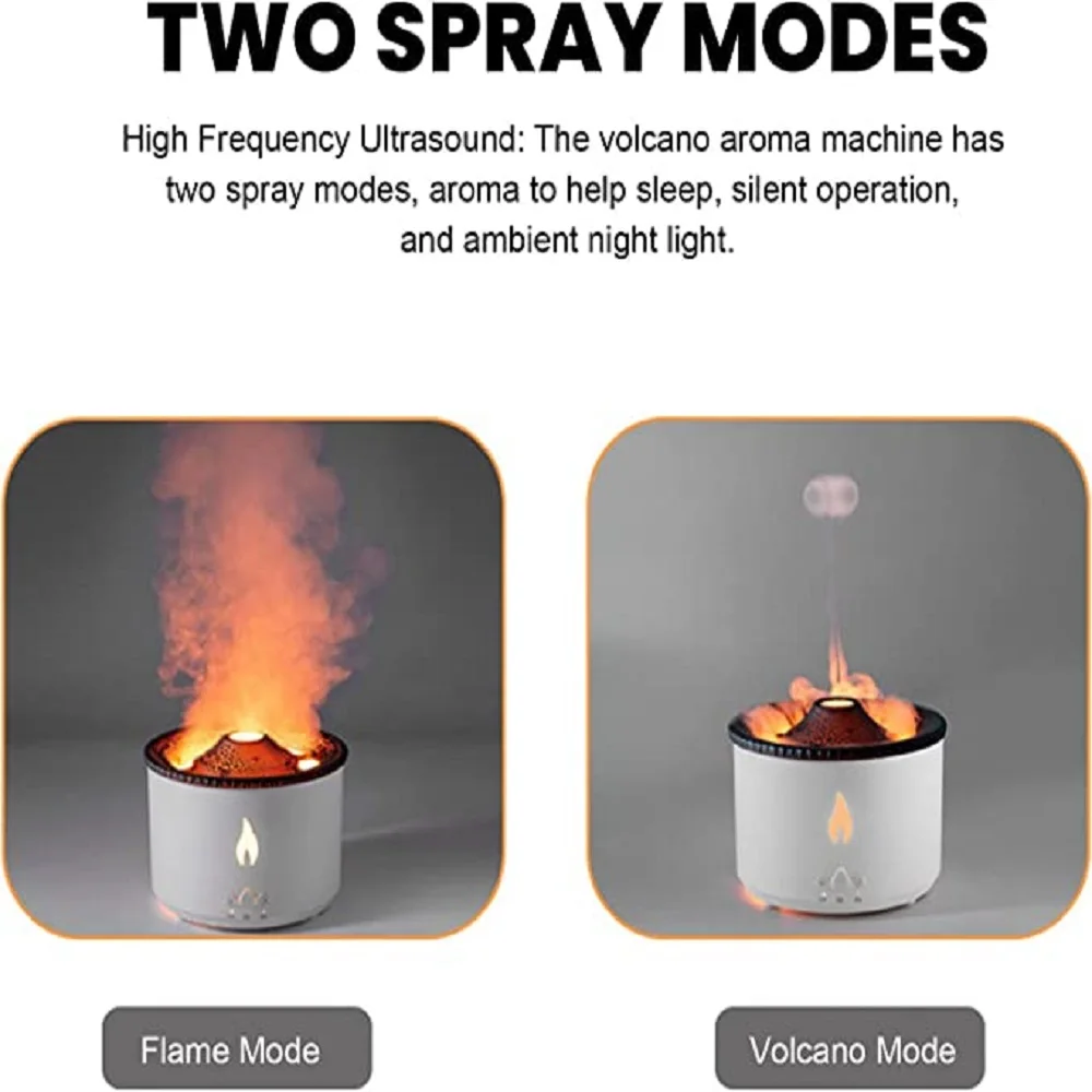 360ML Volcanic Flame Aroma Diffuser  USB Charge Essential Oil Air Humidifier 2 Mist Modes Jellyfish Smoke Ring Sprayer Home Room