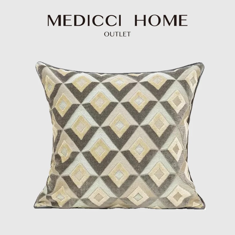 Medicci Home Modern Striking Geometric Diamond Pattern Decorative Cushion Covers Sumptuous Cut Velvet Pillow Case For Sofa Couch