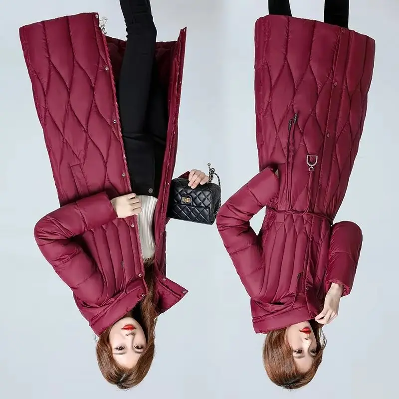 

Модное зимнее пуховое хлопковое пальто, женские парки, новинка 2025 года, утепленная длинная повседневная хлопковая стеганая куртка с капюшоном, женское пальто