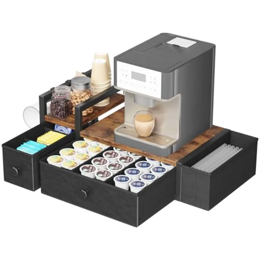 

Coffee Pod Drawers - K Cup Organizer Nespresso Pods Holder with Mug Rack Coffee Holder for Countertop 52 Capacity Pods Suitable