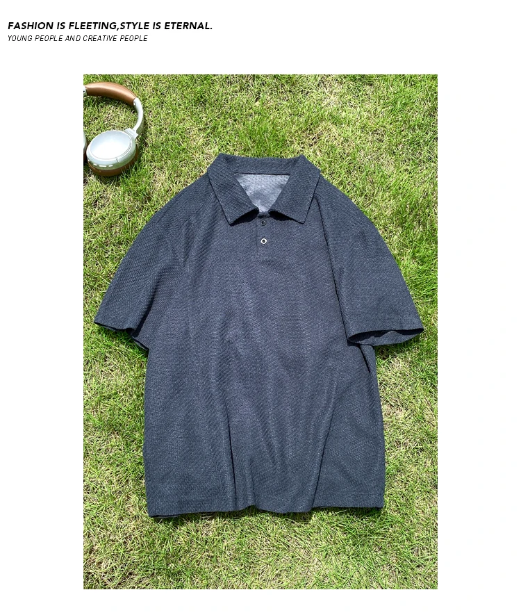 Herren Oversized Polo Kurzarm-Oberteil mit Wabenstruktur, Reverskragen für Freizeit, Pendeln und Alltag – Detail 23