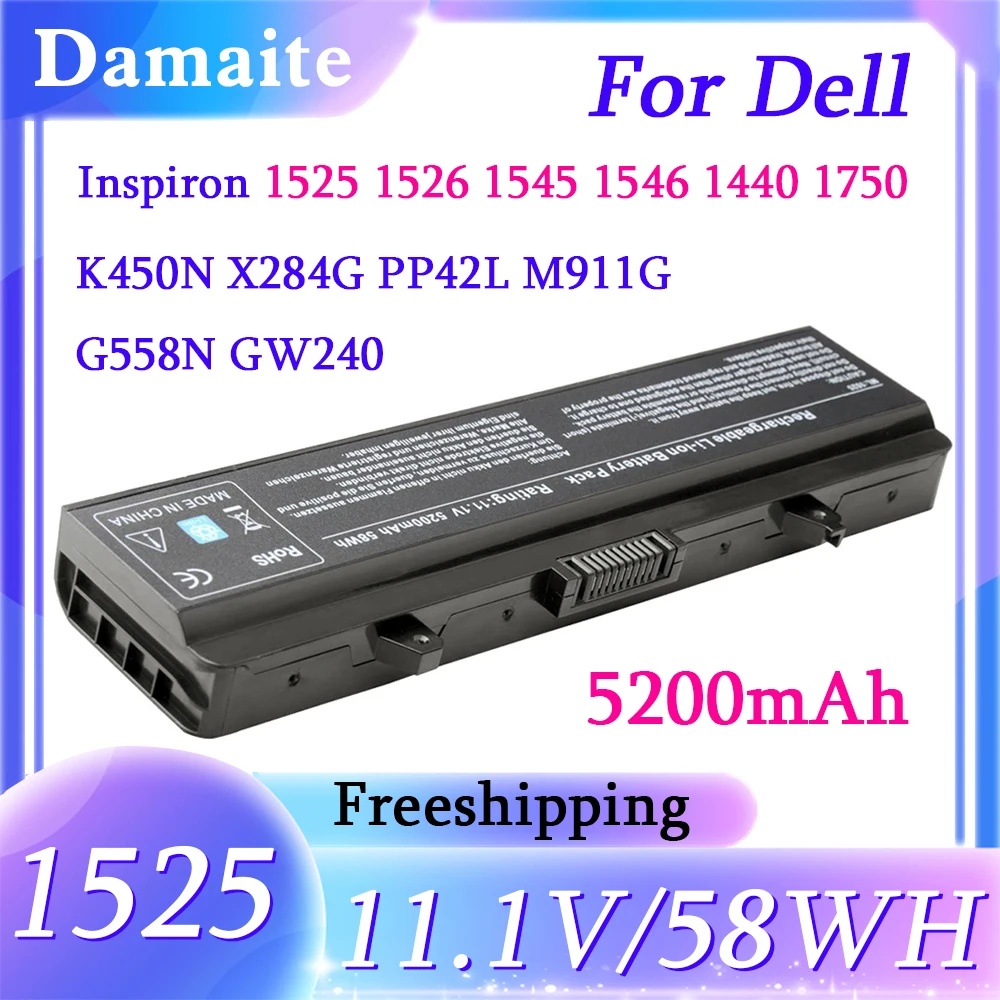 

M911G 1525 Laptop Battery for Dell Inspiron 1526 1545 1546 1440 1750 PP29L PP41L RN873 RU586 GW240 GW241 451-10478 11.1V 58WH