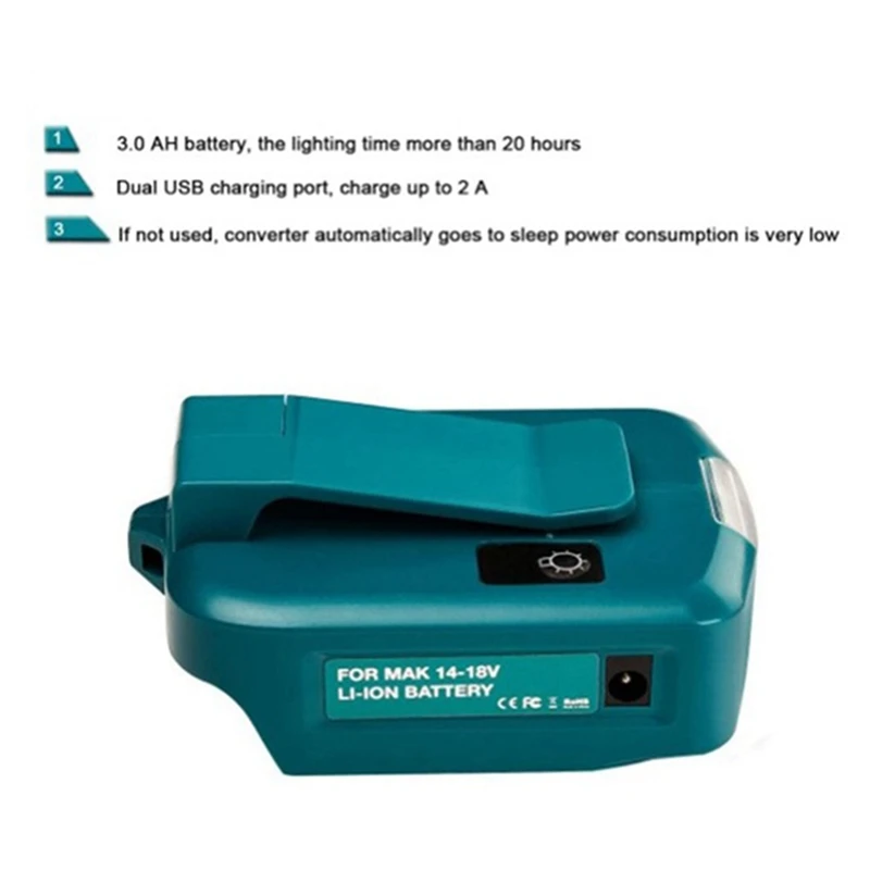 Adaptador de Bateria de Íons de Lítio Makita ADP068, Fonte de Energia, Carregador de Baterias com Portas USB Duplas, Luz LED, 14.4V, 18V, 2 Pcs