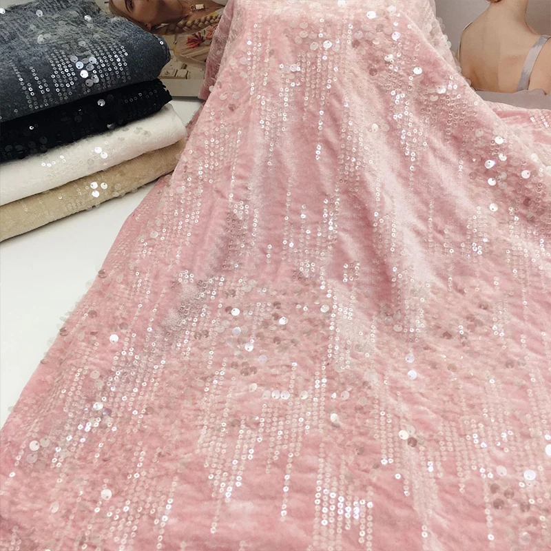 

Velvet Sequined Fabric Striped Embroidered Stretch Elastic Base Cloth for DIY Stage Performance Costume Suit Dress Jacket Sewing