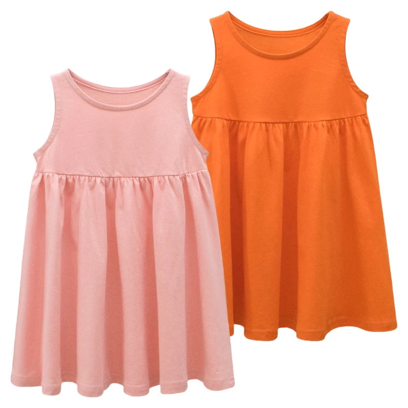 2024 Summer New Girls Dress Sleeveless Vest Strap Children\'s Clothing Solid Color Mini Slip Dress for Girl Beach Wear