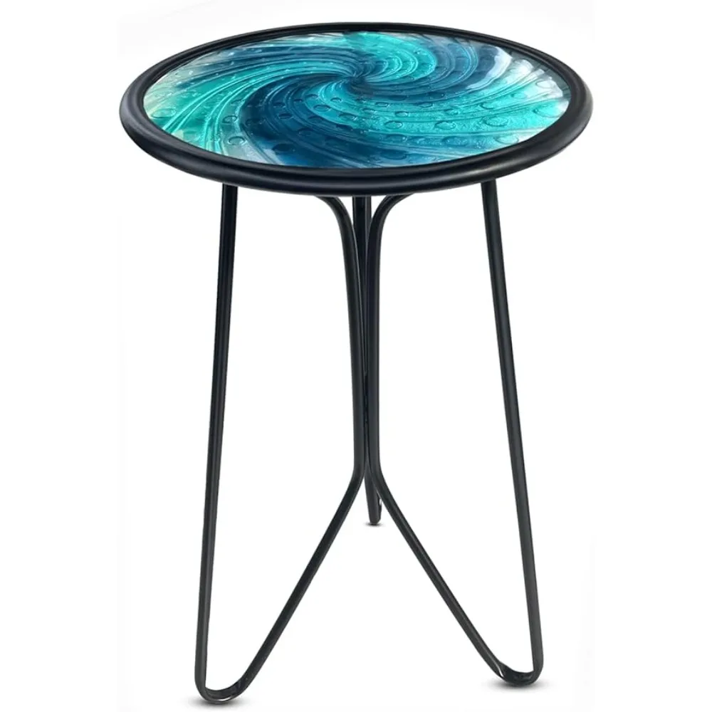 

LIFFY Patio Side Table - Small Round End Table - Metal Side Table - Small Porch Table Indoor and Outdoor Decor (12in Glass Top)