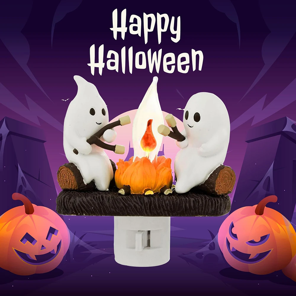 

Halloween Ghost Campfire Flickering Night Light Ghosts Campfire Flicker Flame Halloween Nightlight 3D Spooky Fire Halloween Chri