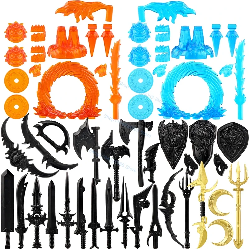 

Knife Sword Shields Hatchet Flame Arm Weapons Medieval Military Cavalry Building Blocks Accessories Kids Toys PJT08 10PCS