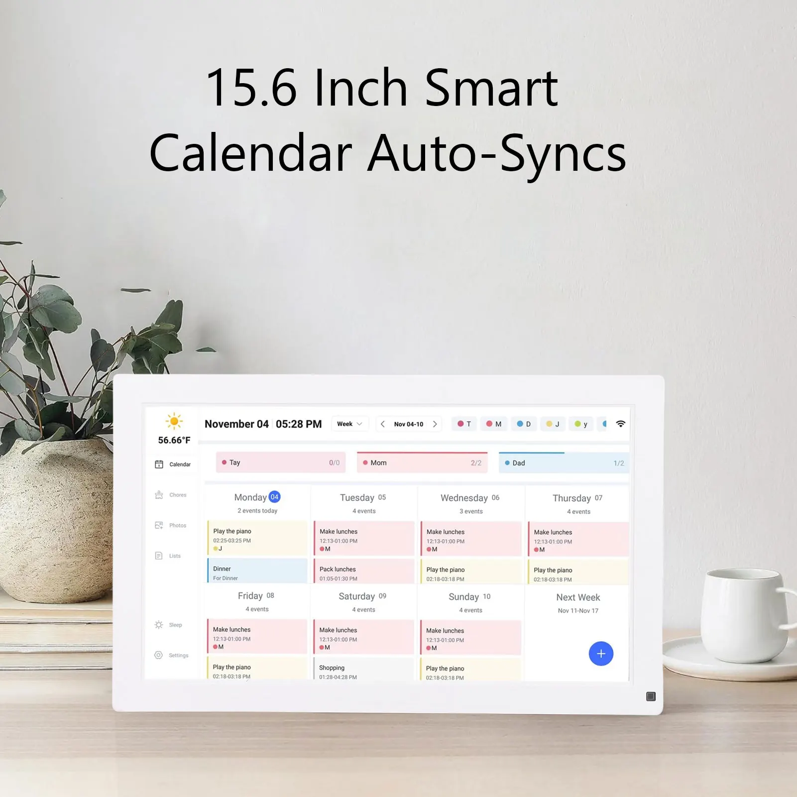 15.6 Inch Wall Planner Digital Calendar Chore Chart Smart Touchscreen Interactive Display for Family Schedules Wall Desk Mount