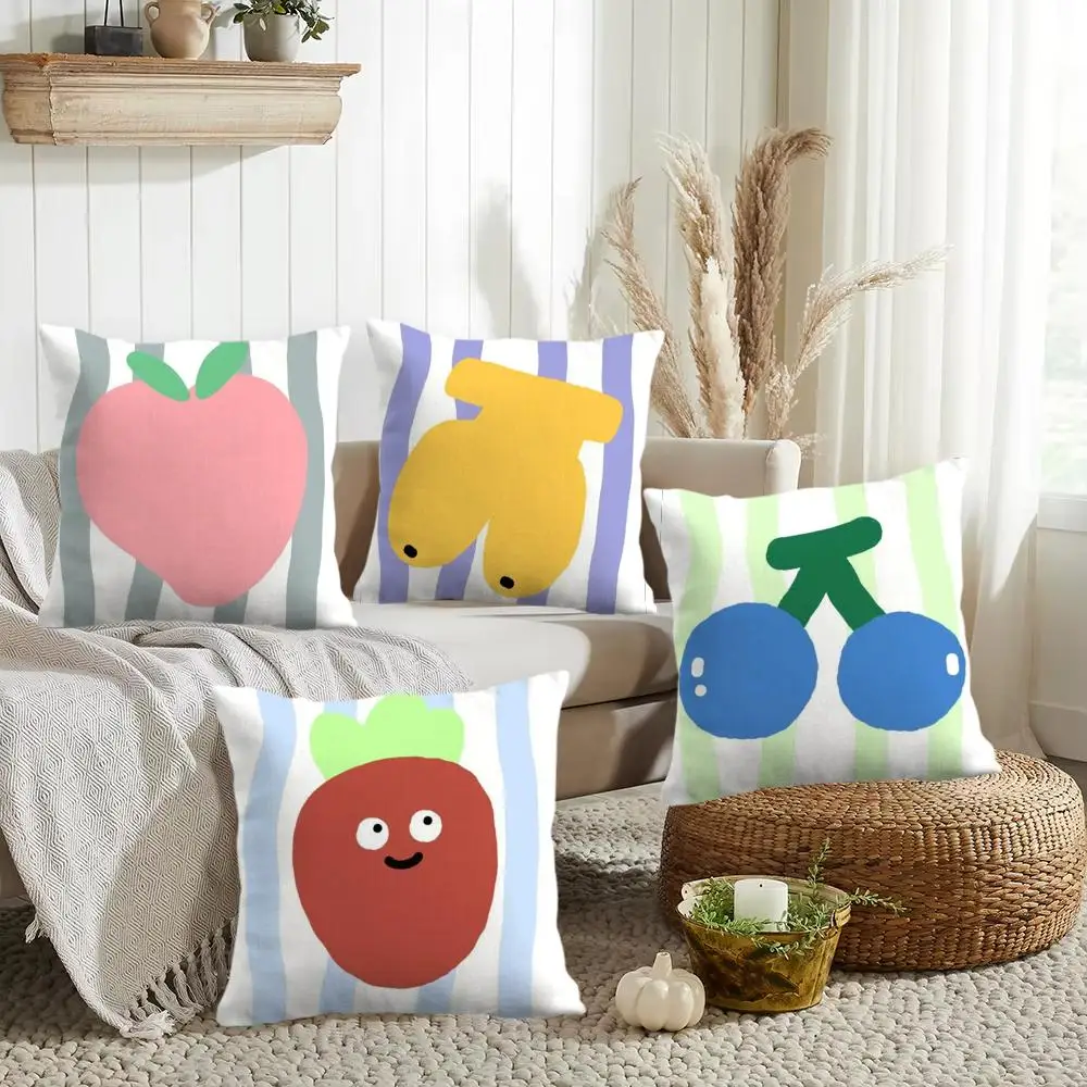 Cute Summer Fruit Cushion Cover Double-Sided Printed Organic Linen Pillow Cover, Decorative for Sofa Home