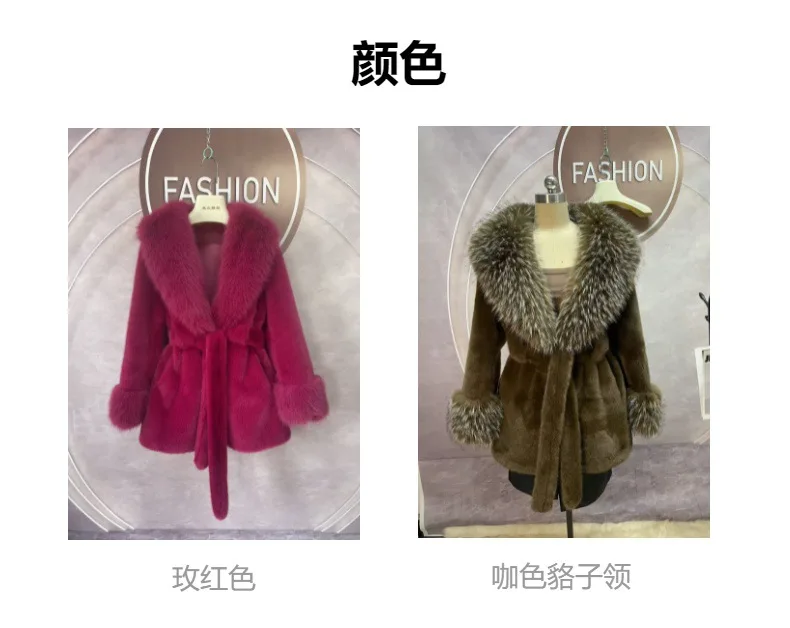 Luxury High Quality New Large Fur Collar Fur Coat Belt Slim Jacket Women Winter Warm Eco-Friendly Mink Fox Fur Coat Premium Tops