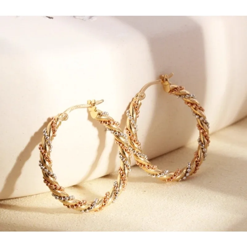 

18K gold three-color color gold AU750 earrings gas ring large earrings beautiful ear buckle earrings