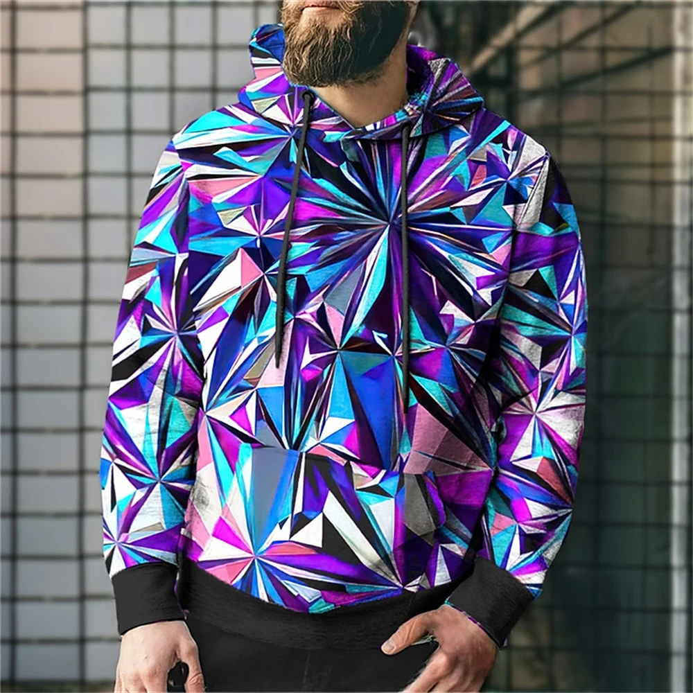 Men Hot New Style Women Hoodie Sweatshirt Pullover Jacket Top Children Spring And Autumn Geometric Pattern Mirror Rhombus 3D