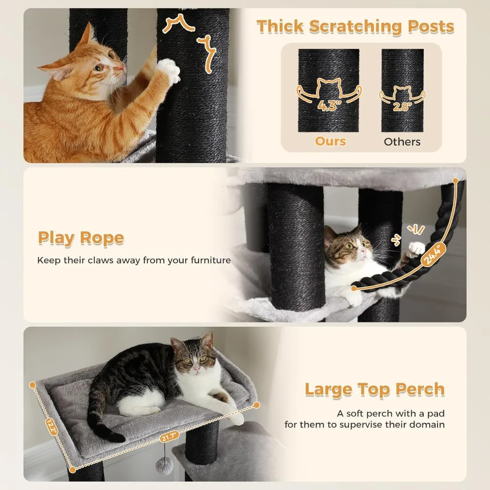 "برج قطط داخلي قوي مقاس 67 بوصة للقطط الكبيرة مع 13 قطعة خدوش سميكة وجثم كبير وتصميم واسع" #5