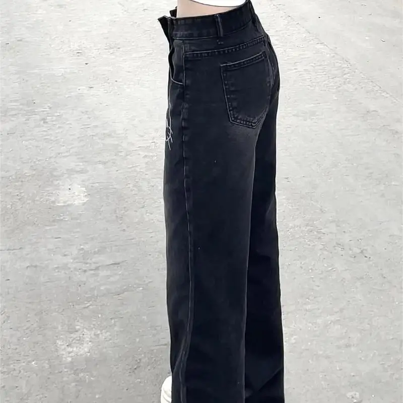 Kawaii Hollekitty Jeans Women's Printed High Waist Loose Straight Casual Pants Sanrio Versatile Popular Fashion Motorcycle Pants image 6
