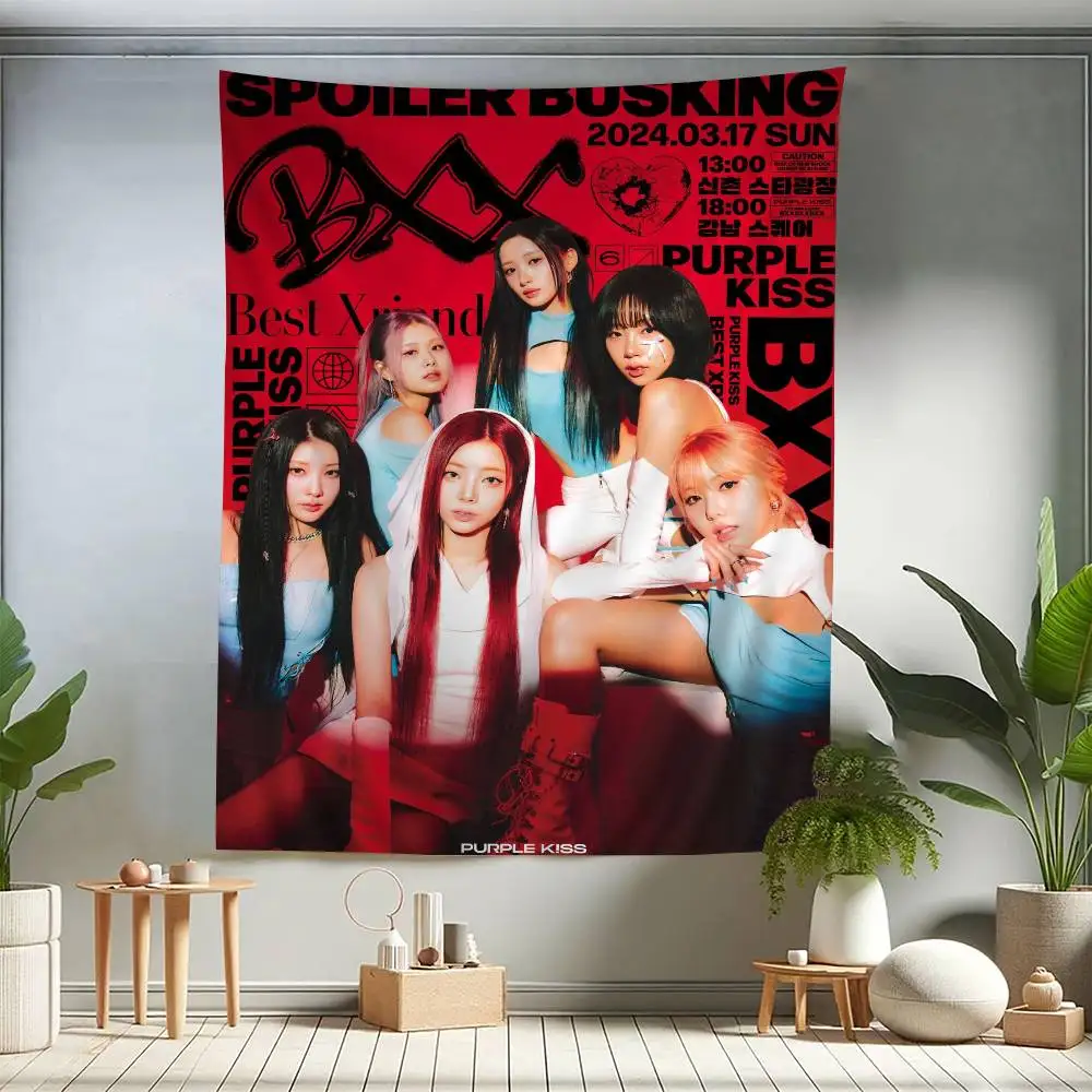 Korean Group P-Purple K!Ss Printed Large Wall Tapestry Art Science Fiction Room Home Decor Decor Blanket