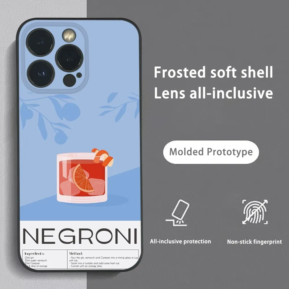 Negroni كوكتيل حالة الهاتف آيفون 16 15 14 13 برو ماكس زائد البسيطة متجمد لينة شل فوندا