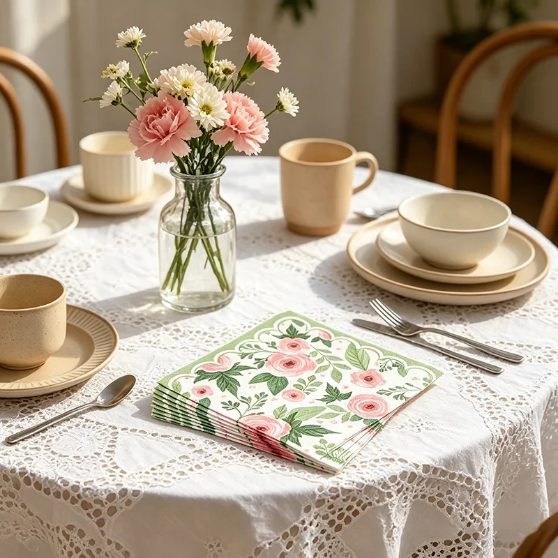 100 Servilletas de Papel con Diseño Floral Rosa, 33x33cm, Servilletas Desechables con Estampado de Flores para Bodas, Cumpleaños, Cenas y Decoración de Mesa