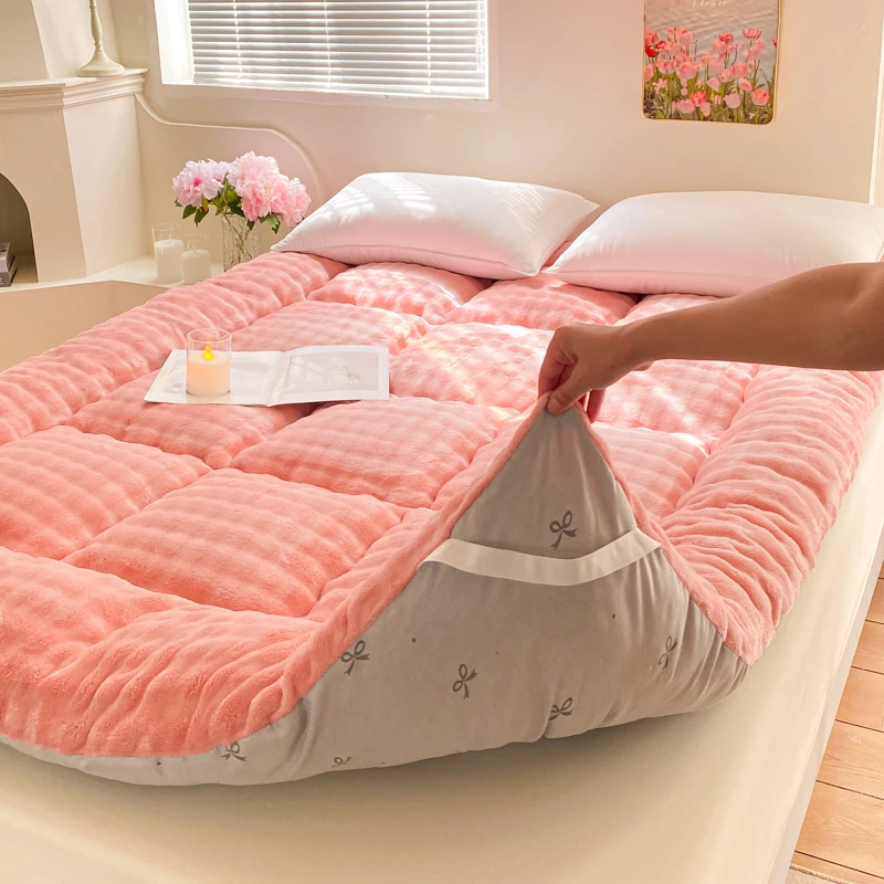 Winter thickened warm rabbit plush mattress with fluffy household tatami soft cushion student dormitory single warm mattress