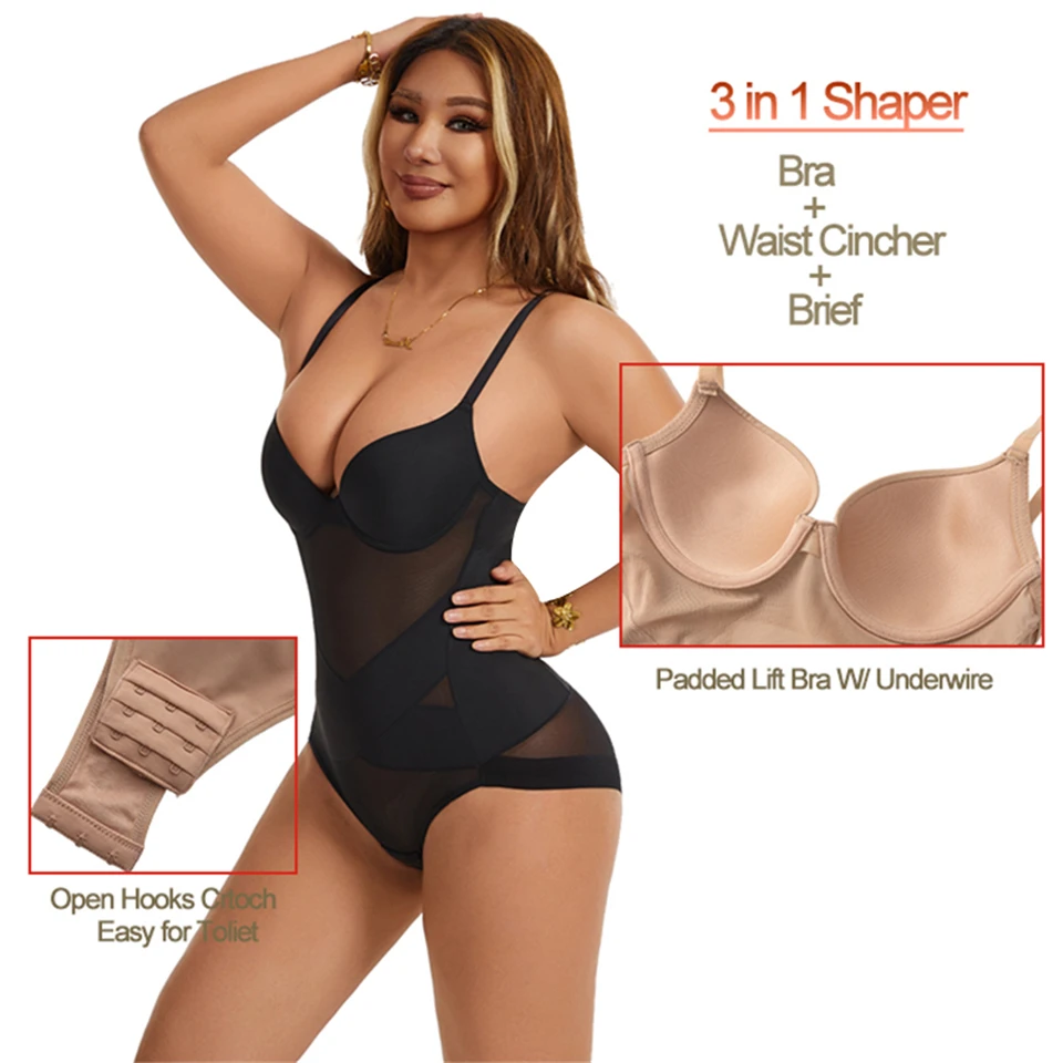 Becirzet Damen-Unterwäsche aus atmungsaktivem Mesh-Material, Bodysuits mit X-Form zur Bauchkontrolle, schlankmachende Shapewear. – Detail 3