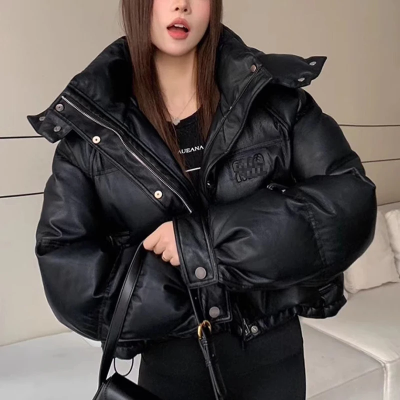 Down Jacket for Winter Women Real Sheepskin Casual Removable Hat Button Zipper Oversize Short White Duck Down Coats Pluma Mujer