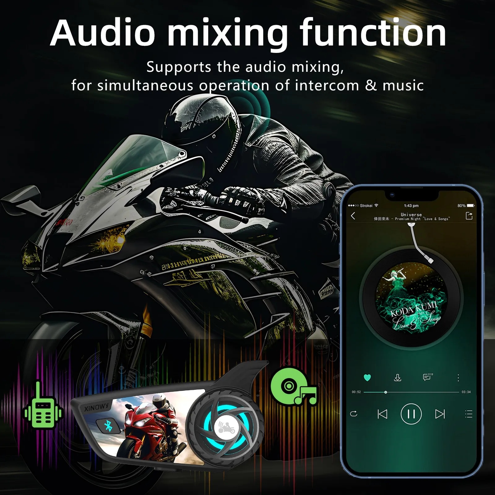 2024 New Model XiNOWY S8 PRO Motorcycle Helmet Bluetooth Headset 8 Riders Network Intercom 500-1000M  Communicator Interphone