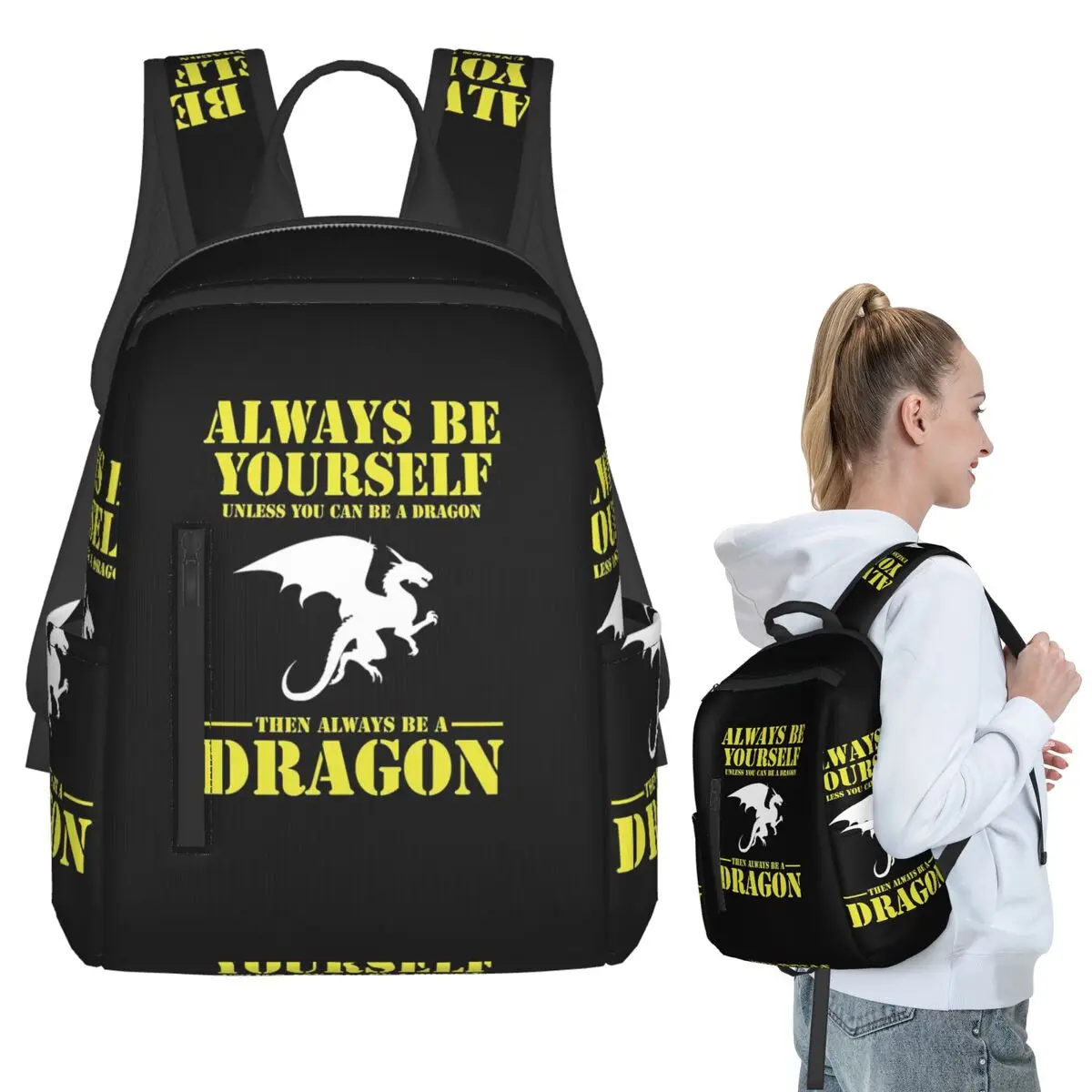 Always Be Yourself Dragon Backpack Student BookBag Boys Girls School Bag Laptop Shoulder Bags Men Women