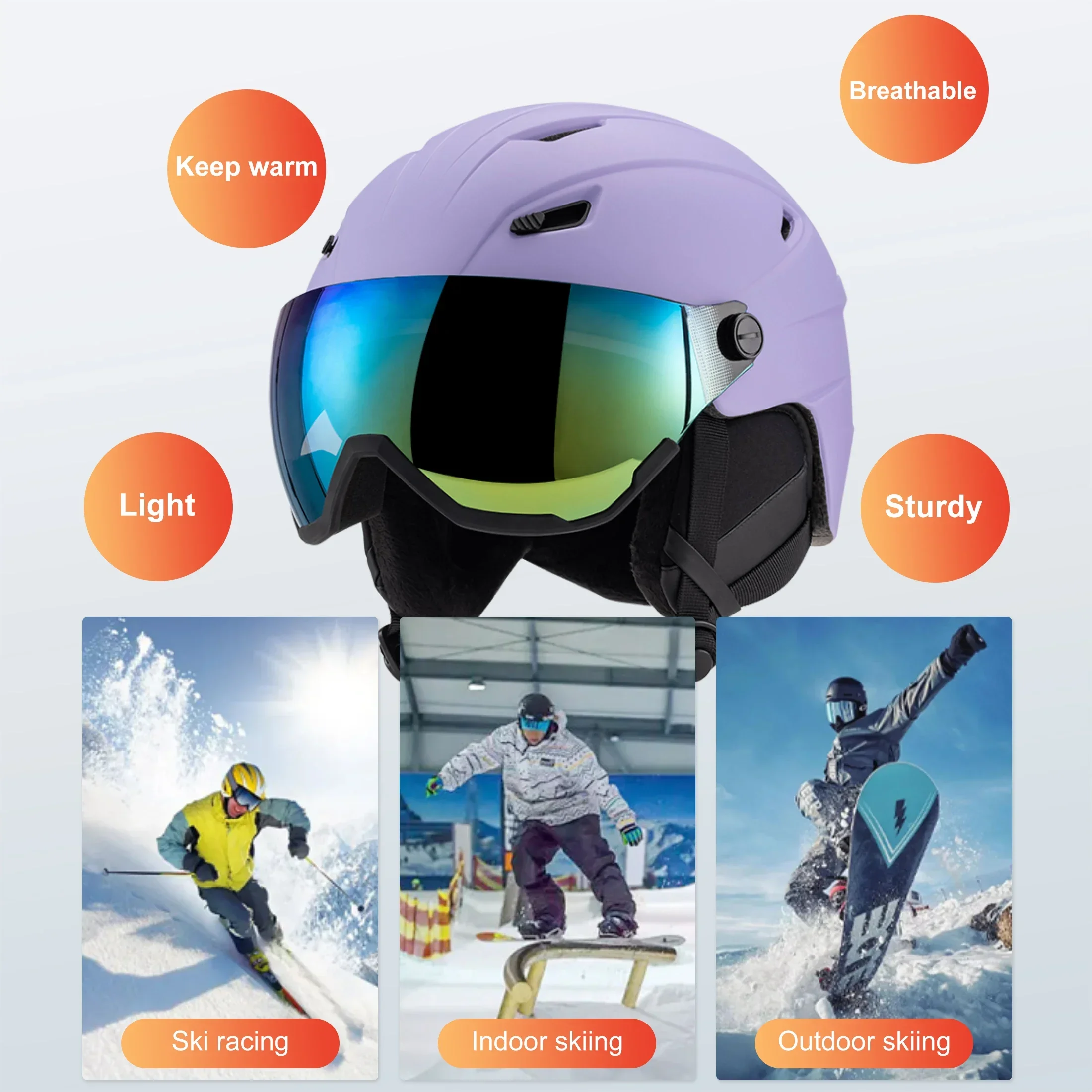 Seeker Ski Helmet with Goggles Winter Snow Helmet Outdoor Sports Alpine Skiing Skating Helmet Adult Men's and Women's Ski Helmet