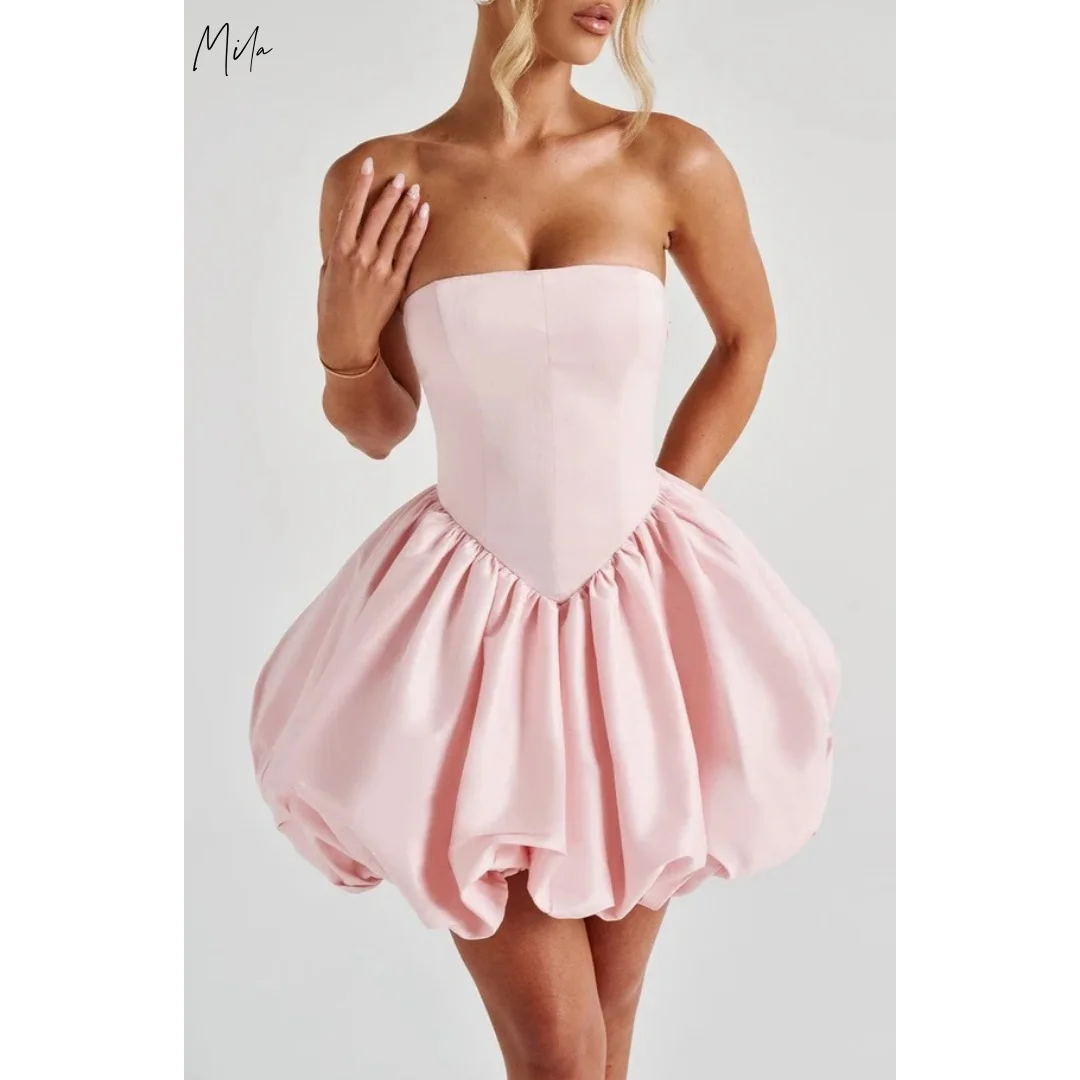 

Mila Pink Strapless Satin Prom Dresses Mini Puff Skirt Customized Formal Evening 2025 Cute vestidos de gala for Women Party