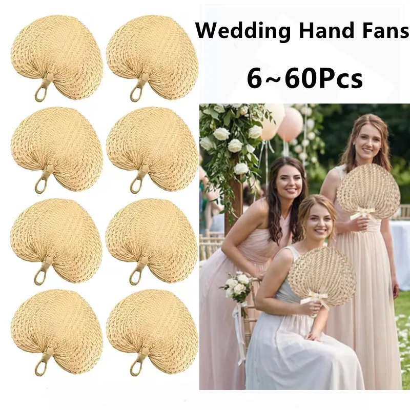 6~60PCS Wedding Fans Natural Raffia Fans Wedding Favors for Guest Palm Leaf Hand Fans for Wedding Havana Party Decor