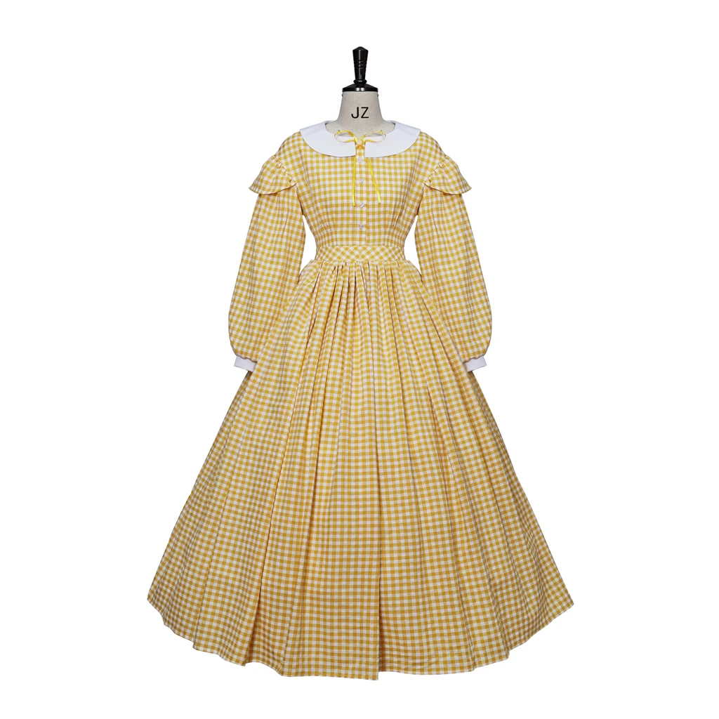 

Women's Victorian 1860s Dress Gothic Steampunk Theater Outfits Medieval Yellow Plaid Dress Ball Gown Vintage Costume