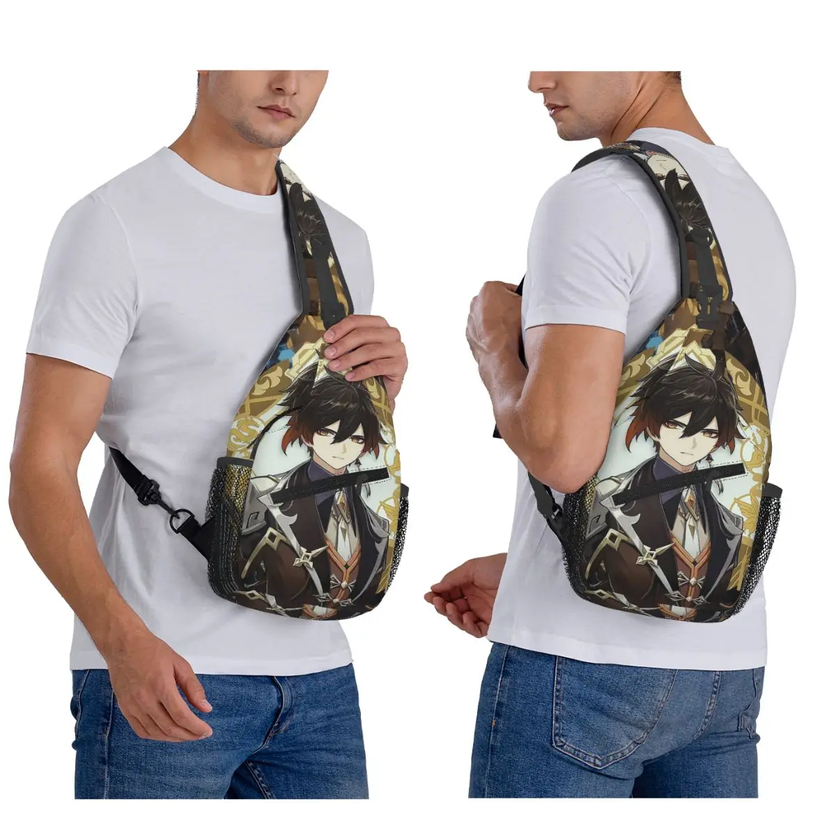 

Zhongli Genshin Impact Anime Game Chest Bag Men Sling Crossbody Backpack Chest Bag Traveling Hiking Daypack Shoulder Bag
