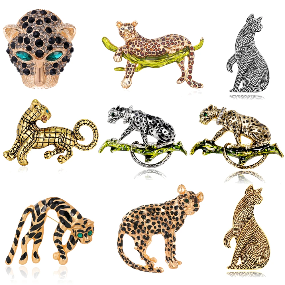 domineering exaggerated cheetah leopard brooch male and female cute animals metal rhinestone animal pins costume jewelry gifts