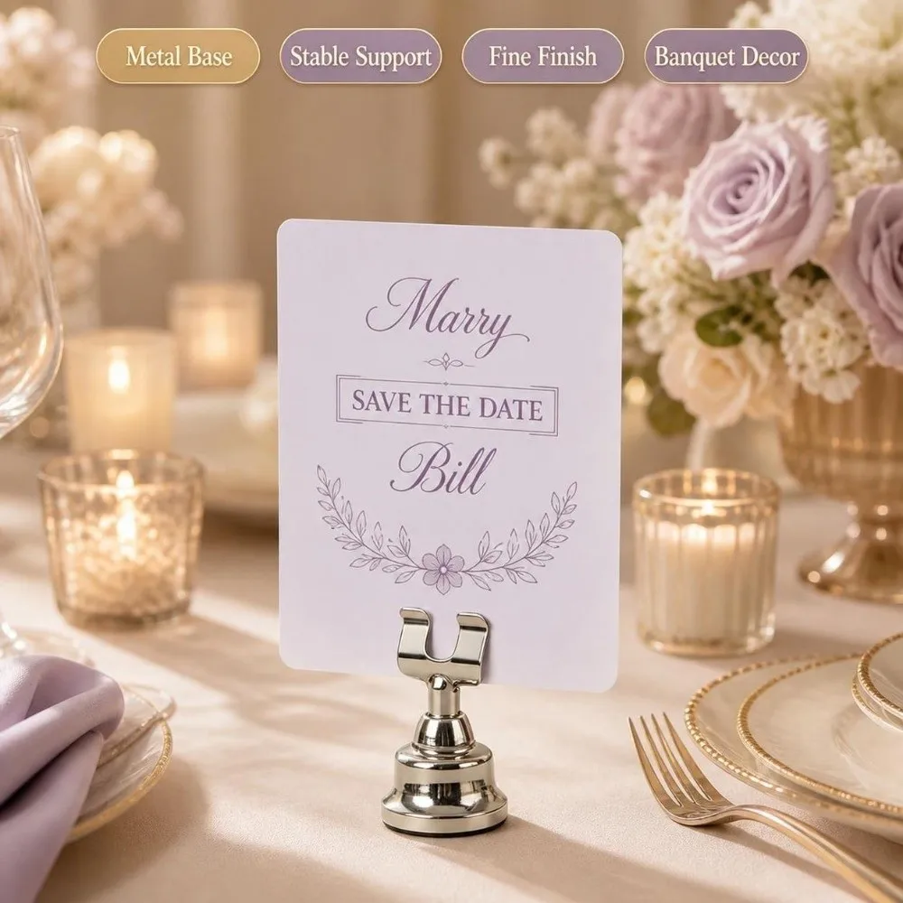 Elegant Metallic Table Number Holder Reusable Stable Place Card Holder Mini U‑shaped Menu Card Stand Wedding Banquet