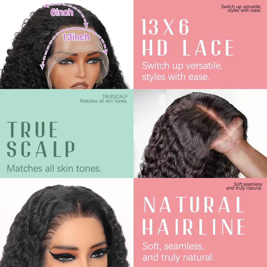 1B Black 200% High Density 40 Inches Long-length 7x6 13x6 13x4 HD Transparent Lace Frontal Wig Human Hair Wigs Natural Color Burmese Curly For Women Pre Plucked Brazilian Hair image 7
