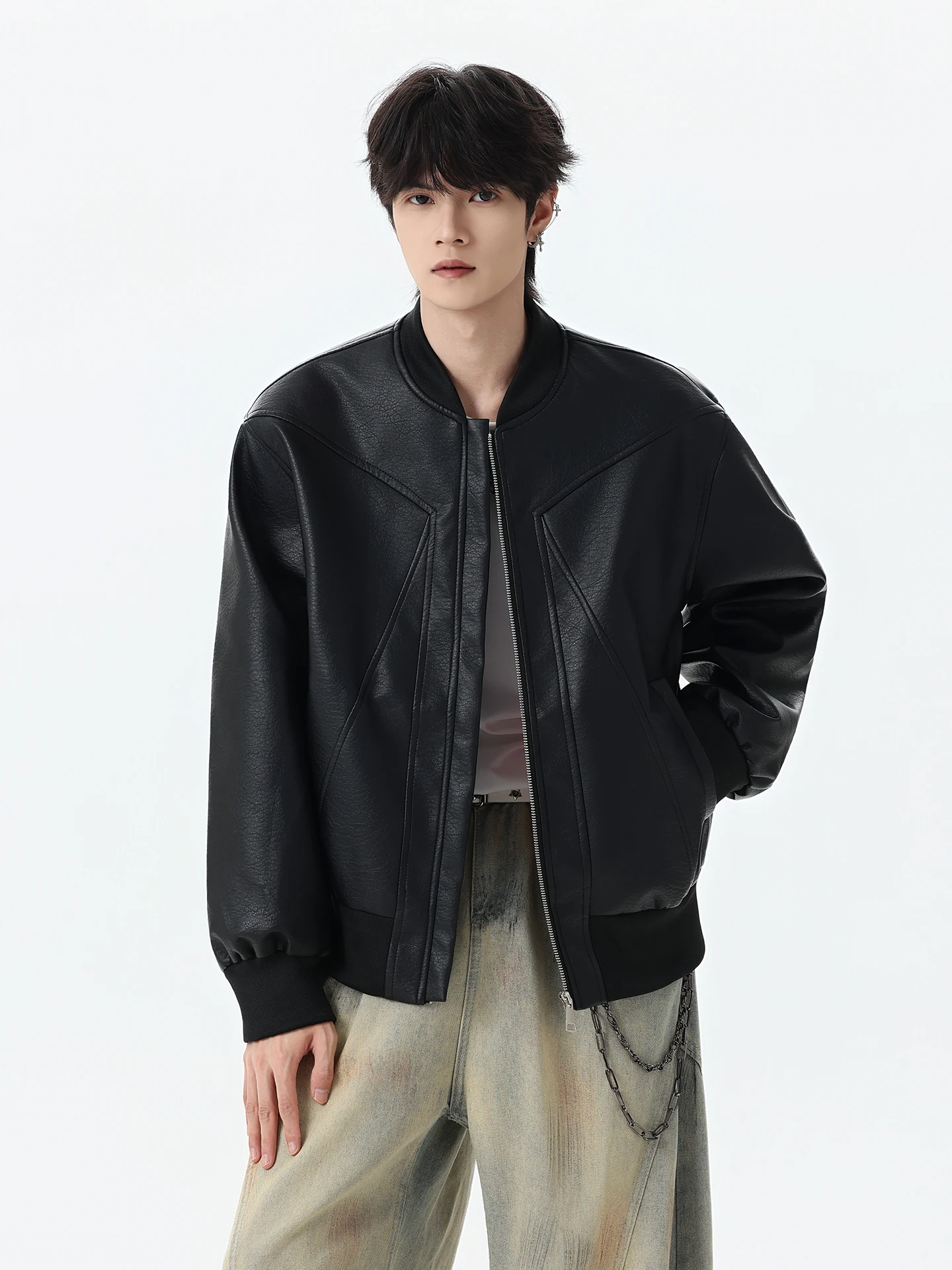 Black Deconstructed Red Inner Baseball Jacket Men's Spring Autumn American Cleanfit Loose Versatile Motorcycle Jacket Coat