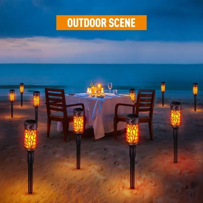 

Солнечные уличные фонари для двора и сада, напольные светодиодные водонепроницаемые газонные атмосферные фонари для фестиваля, выпечки, пламенные фонари
