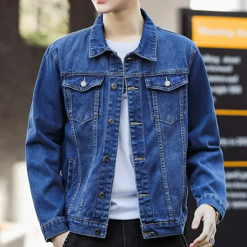 KIDWHXR Denim-Jacken für Herren, Modische Lässige Cargo-Jacke mit Mehreren Taschen, Retro Lose Einreihige Langarm-Jeansjacke für Männer – Detail 6