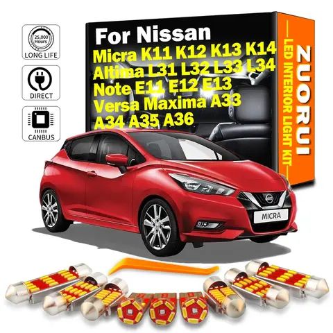 자동차 전구 LED 독서등 키트, 닛산 Micra K11 K12 K13 K14 Altima L31 L32 L33 L34 노트 E11 E12 E13 Versa Maxima A33 A34 A35