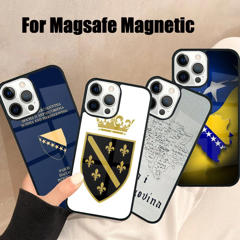 Bosnia and Herzegovina Passport Magsafe Phone Case For iPhone 16 15 14 13 12 11 Pro Max Plus Mini Mirror Wireless Magnetic Cover