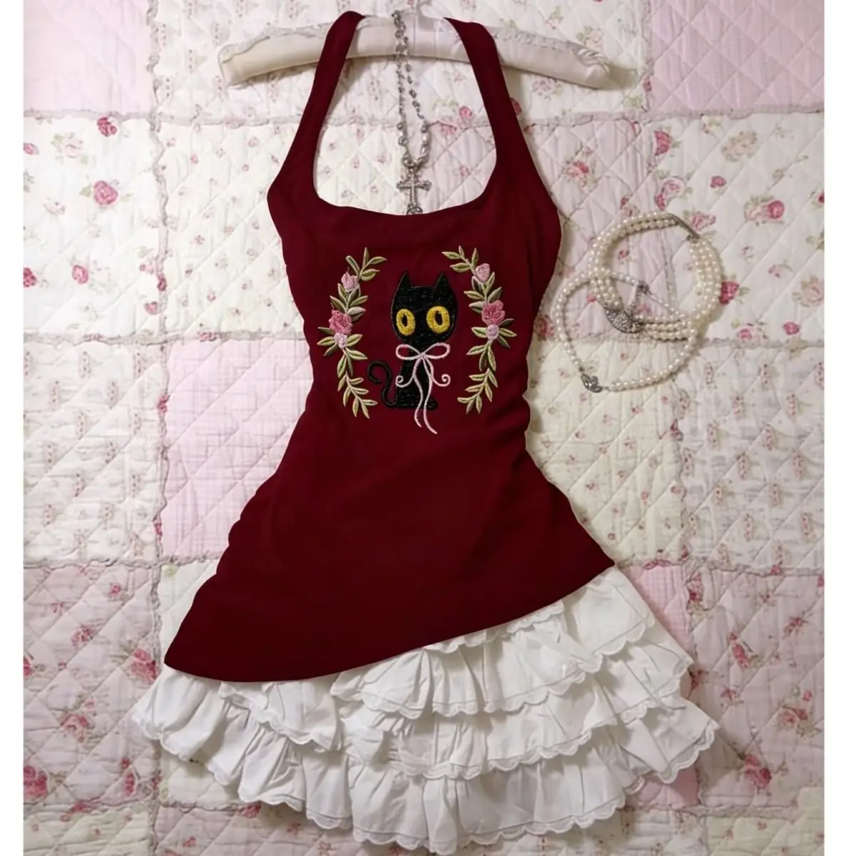 Sweet Girl Summer Cat Print Halter Top 2000s Women Clothes Harajuku Sexy Irregular Cuteore Tank Top Fashionable Girdling Camis