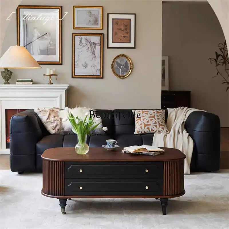 

American solid wood retro coffee table simple small apartment storage coffee table