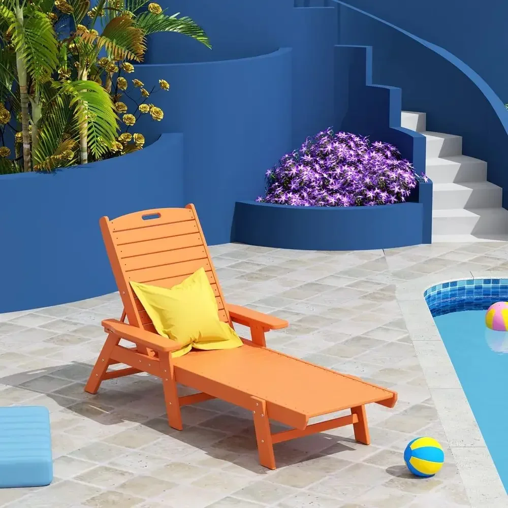 Orange Reclining Chaise Lounge with Polyethylene Construction