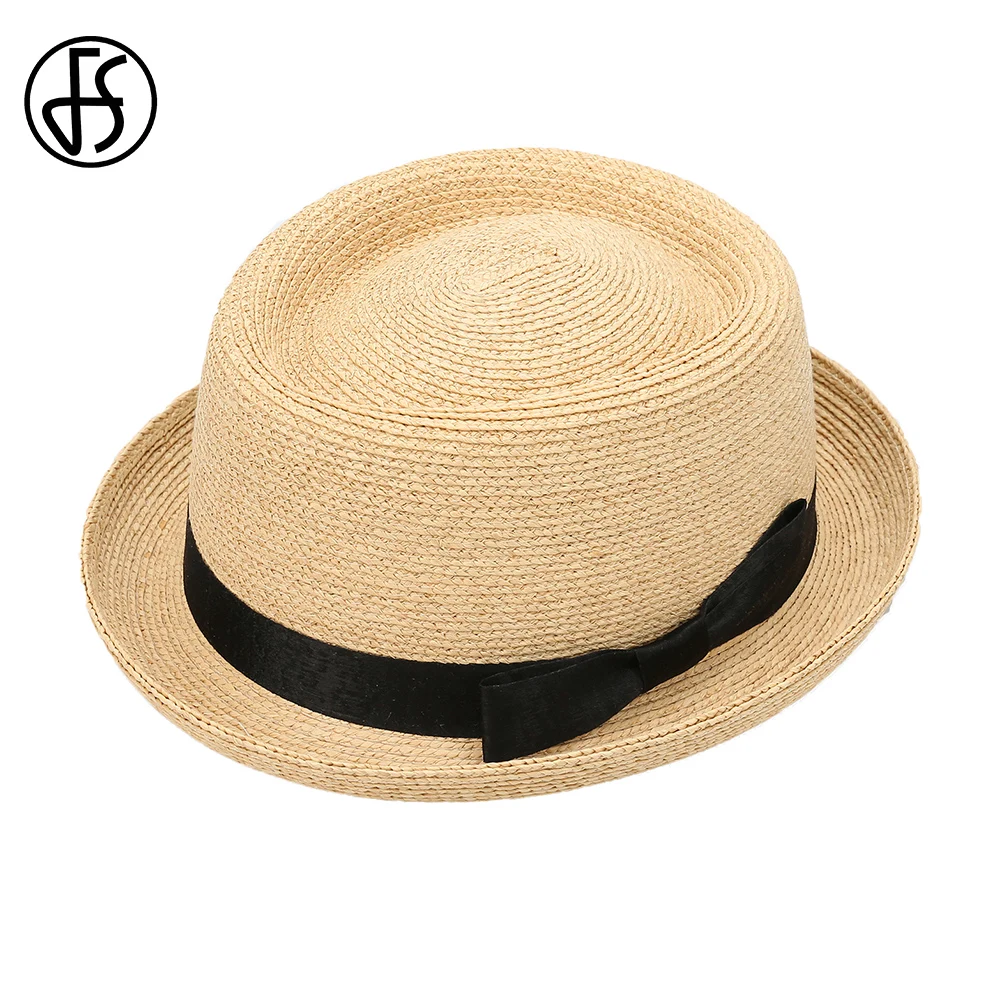 FS Pork Pie Lafite Straw Hats For Women Men Cowboy Jazz Hat Gentleman Paname Cap 2024 Summer Sun Protection Solid Color Sombrero