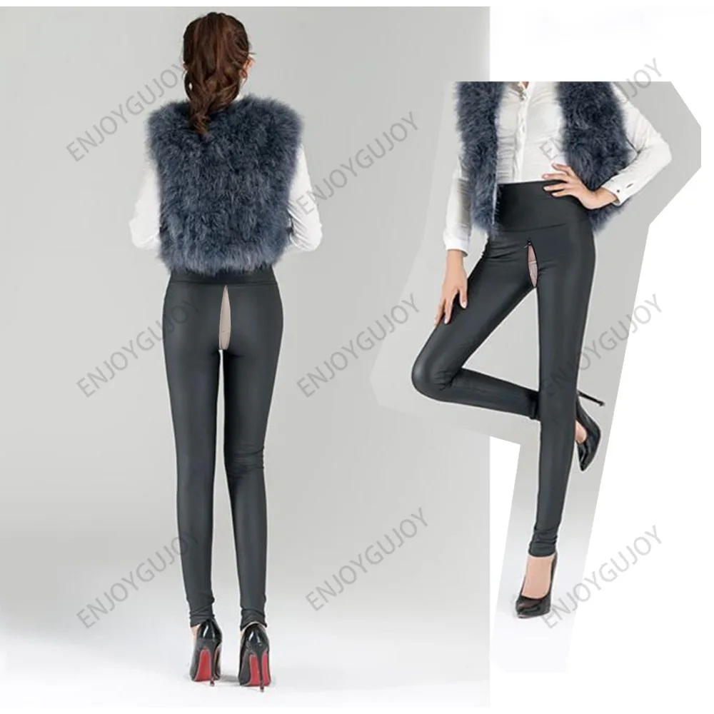 Pu Leather Pants for Women, Invisible Open-crotch Leggings, Outdoor Sex, High Waisted, Slim Fit, All Tight Leggings, Long Pants