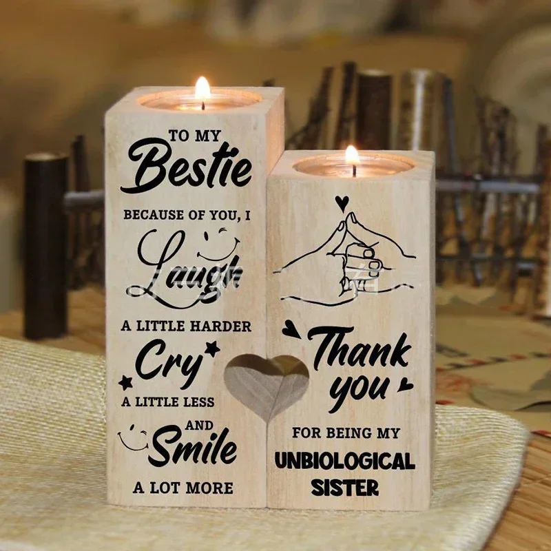 

1Set/2pcs Sisters Table Decoration DIY Ornament Mother's Day Wooden Heart Candle Holder Candlestick Candle Holders Gifts Wife