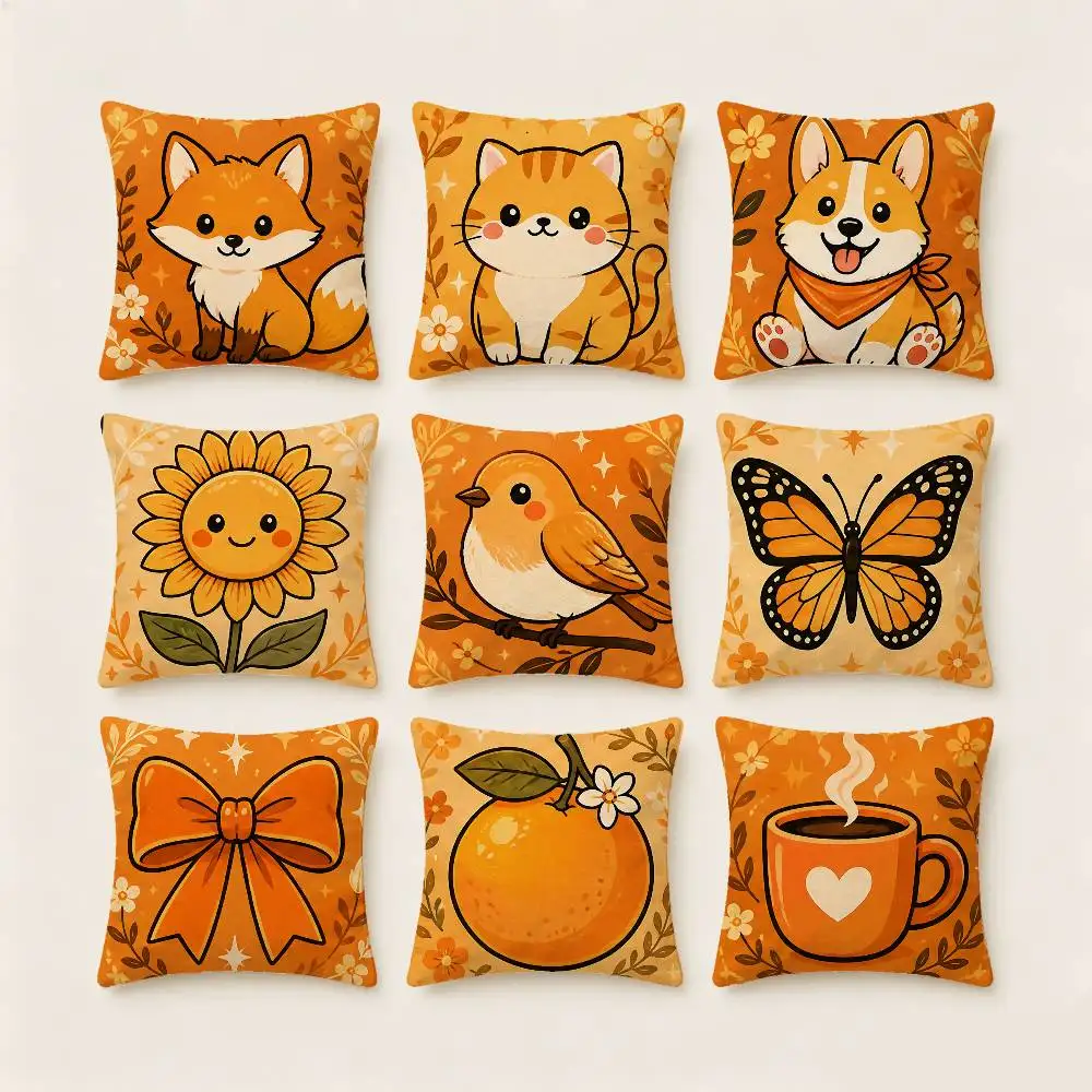 Orange Pillow Case Fashion Square Pillowcase Bedroom Sofa Room Ins Decoration Leisure