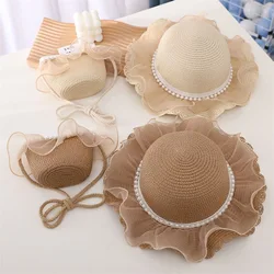 1 Piece for Children Fashion Cute Lace Pearl Embellished Princess Crossbody Bag and A Summer Sun Sunscreen Fisherman Hat