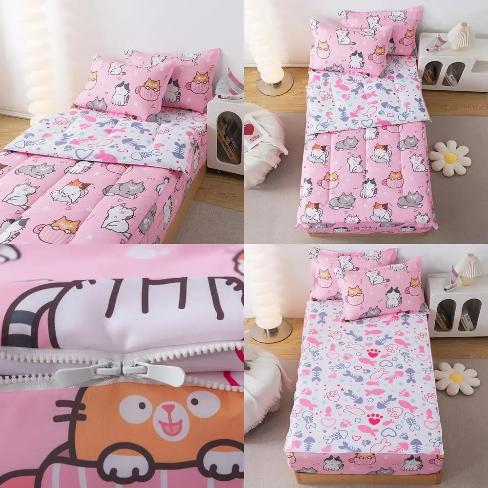 ADASMILE A & S الاطفال المعزي مجموعة سستة الفراش التوأم للفتيات القط المعزي مع ملاءات الأسماك Kawaii القط الفراش مجموعات للأطفال #1